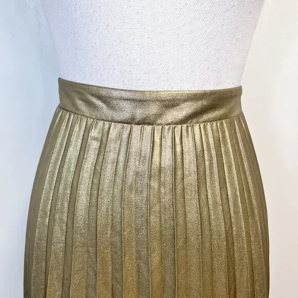 Ann Taylor Skirt size 14 Gold Shimmery Pleated Wedding Evening Cocktail Modest - Picture 4 of 10